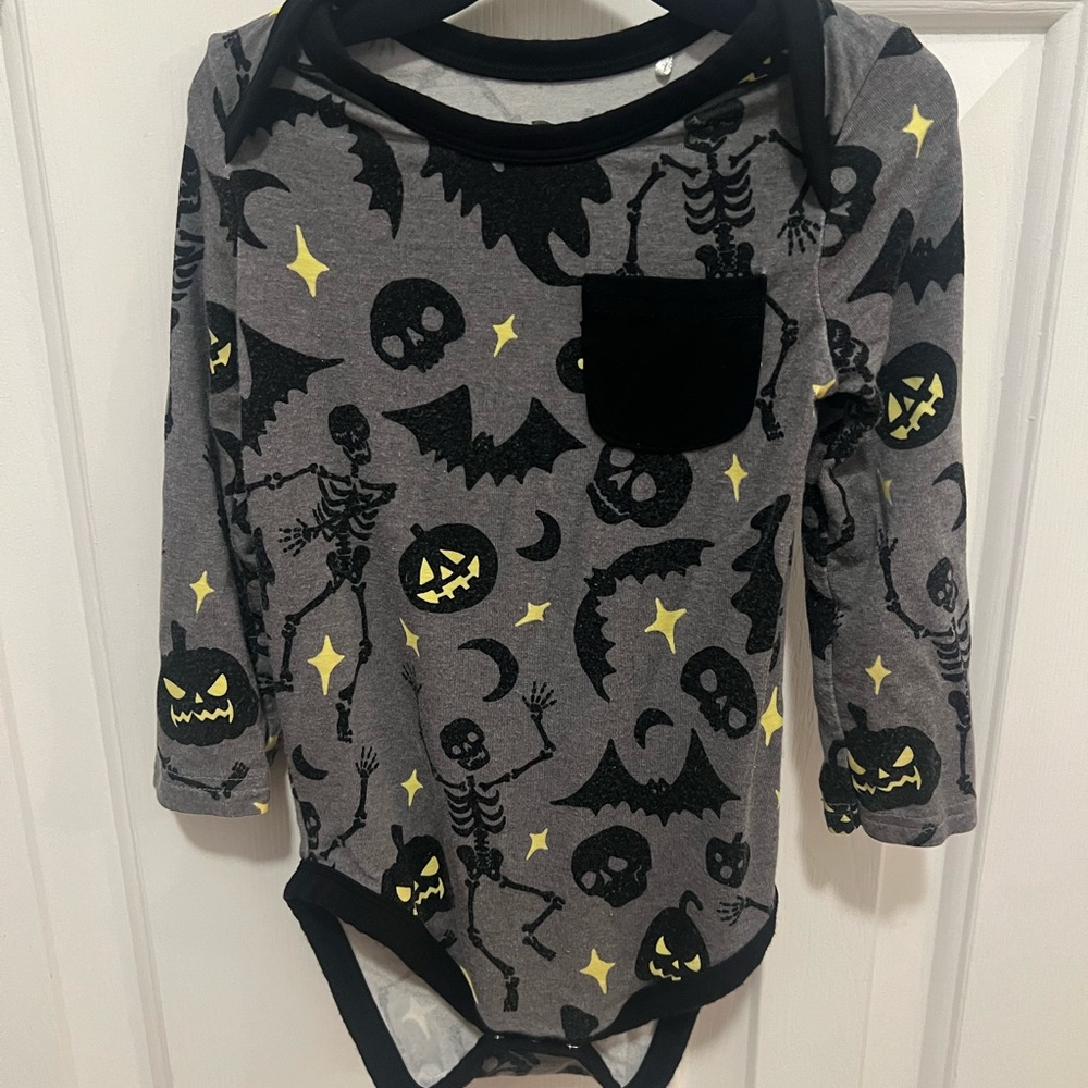 Little sleepies Gray Halloween Skeleton Onesie